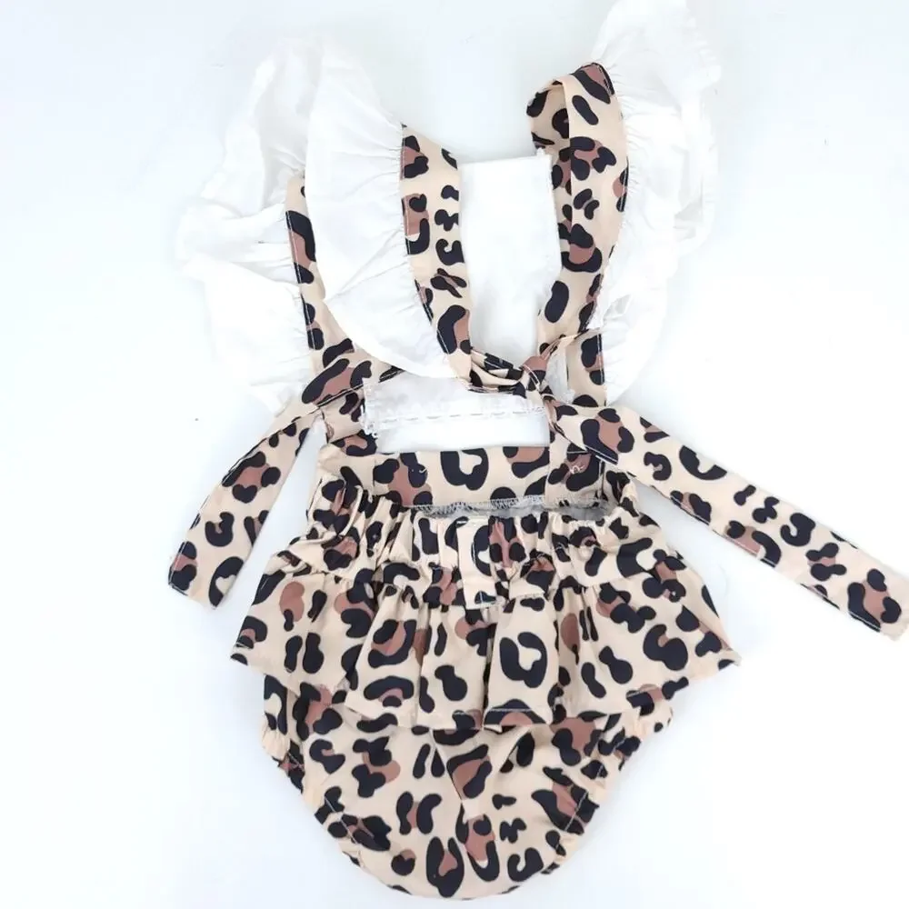Baby Leopard Romper Bodysuit One Piece Summer Outfit, Ruffle Sleeve 6-12 Months